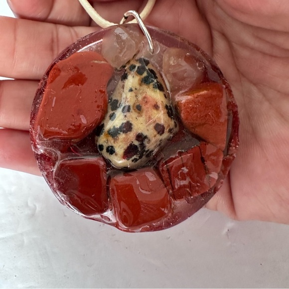 Handmade Jewelry - Handmade Jasper and Agates Pendant Medallion Necklace OOAK 4273